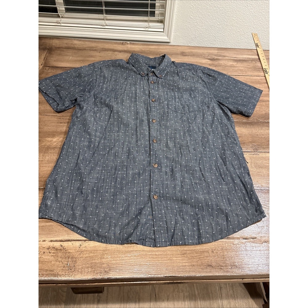 Prana Shirt‎ Mens Extra Large Button Up Blue Arrow Pattern Slim